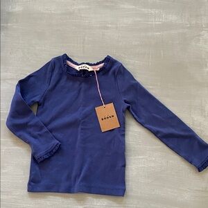 Boden Kids Navy ribbed ruffle Long Sleeve Tee 2-3y